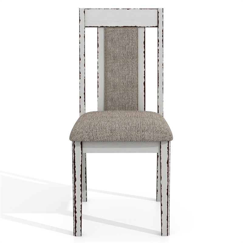Furniture of America Fie Rustic Wood Padded Side Chair in White (Set of 2)