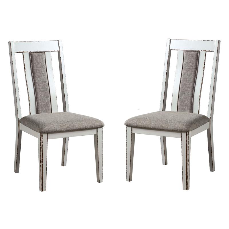 Furniture of America Fie Rustic Wood Padded Side Chair in White (Set of 2)