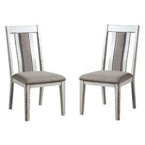 Furniture of America Fie Rustic Wood Padded Side Chair in White (Set of 2)