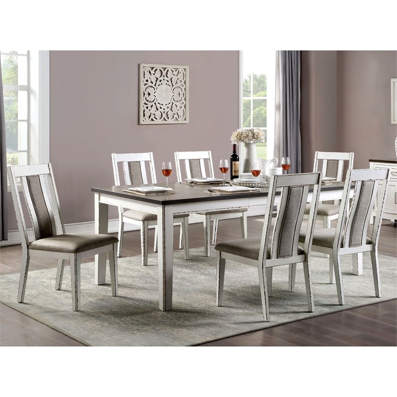 Furniture of America Fie Rustic Solid Wood 7-Piece Dining Table Set in White