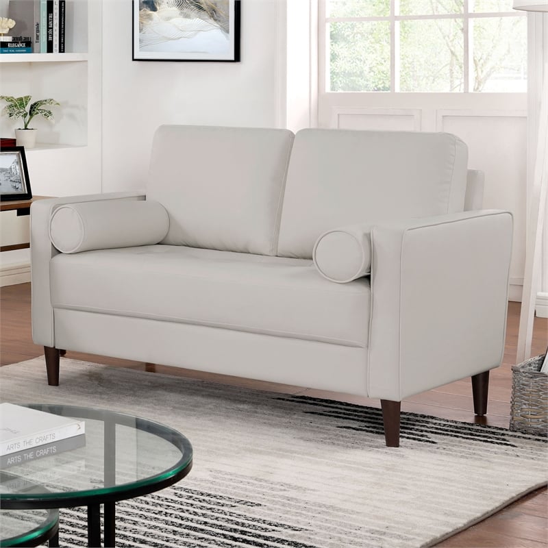 Furniture of America Oppio Faux Leather Loveseat with USB Port in Ivory