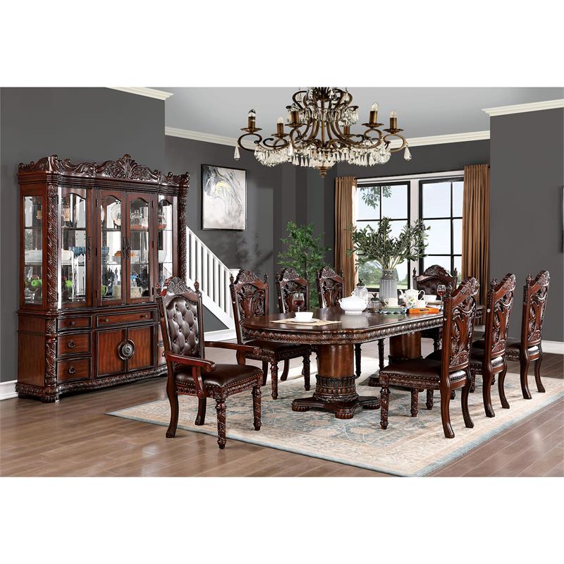 Furniture of America Dian Solid Wood Tufted Arm Chair in Cherry (Set of 2)