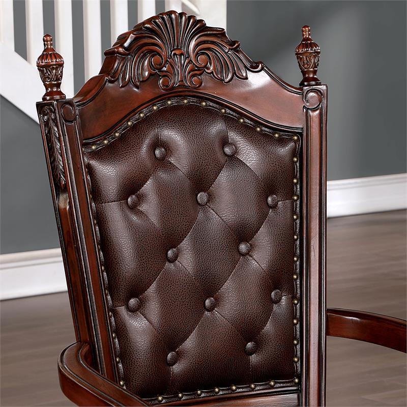 Furniture of America Dian Solid Wood Tufted Arm Chair in Cherry (Set of 2)