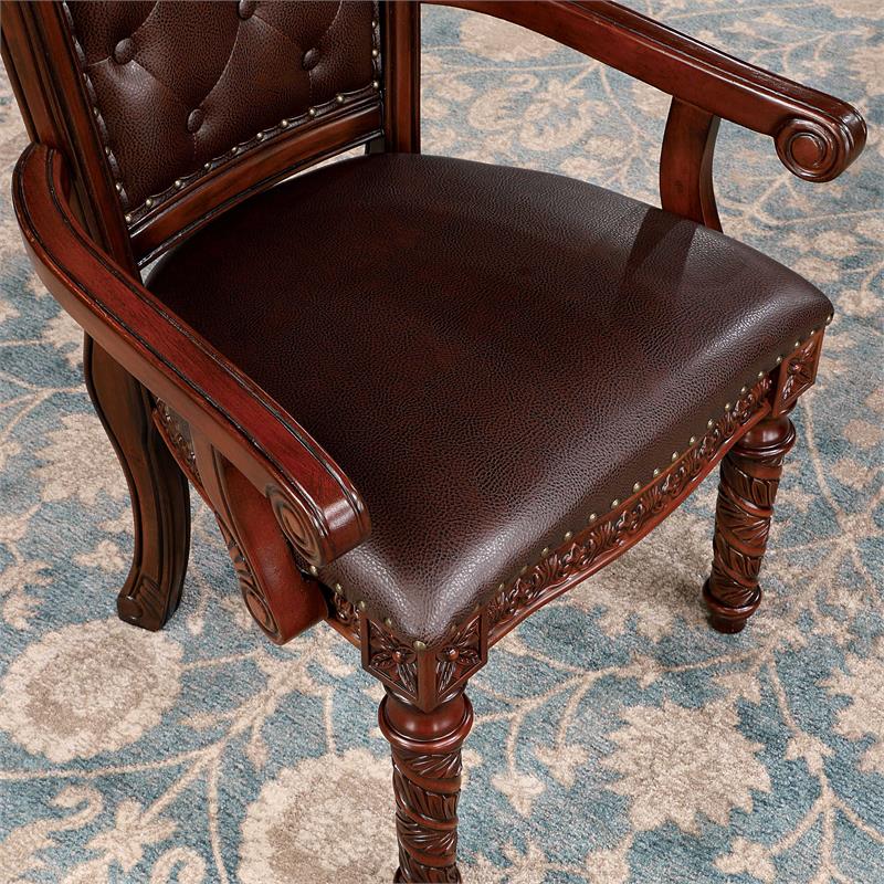 Furniture of America Dian Solid Wood Tufted Arm Chair in Cherry (Set of 2)