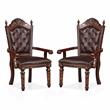 Furniture of America Dian Solid Wood Tufted Arm Chair in Cherry (Set of 2)