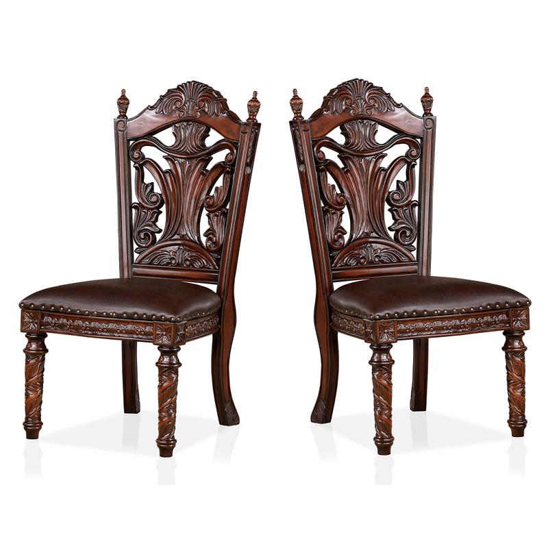 Furniture of America Dian Solid Wood Padded Side Chair in Cherry (Set of 2)