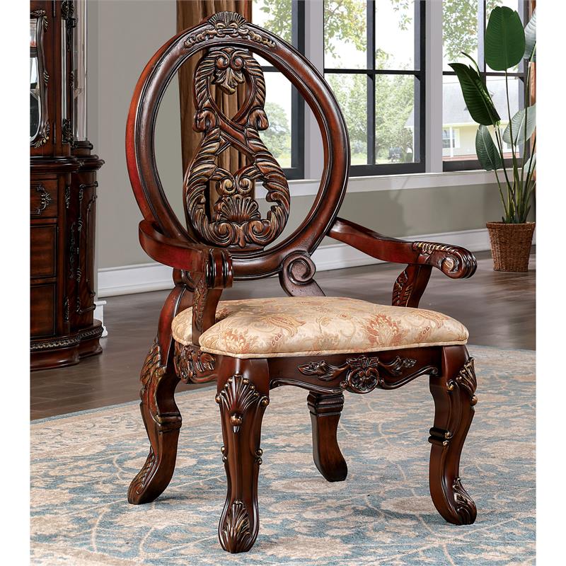 Furniture of America Roo Solid Wood Padded Arm Chair in Cherry (Set of 2)