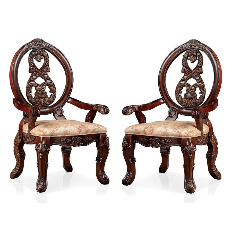 Furniture of America Roo Solid Wood Padded Arm Chair in Cherry (Set of 2)