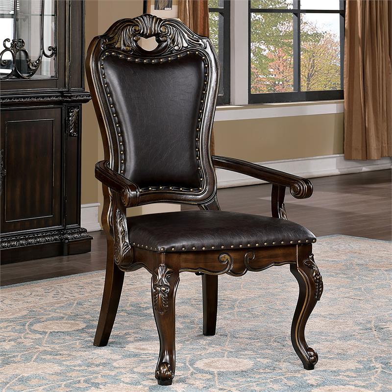 Furniture of America Lido Solid Wood Padded Arm Chair in Walnut (Set of 2)