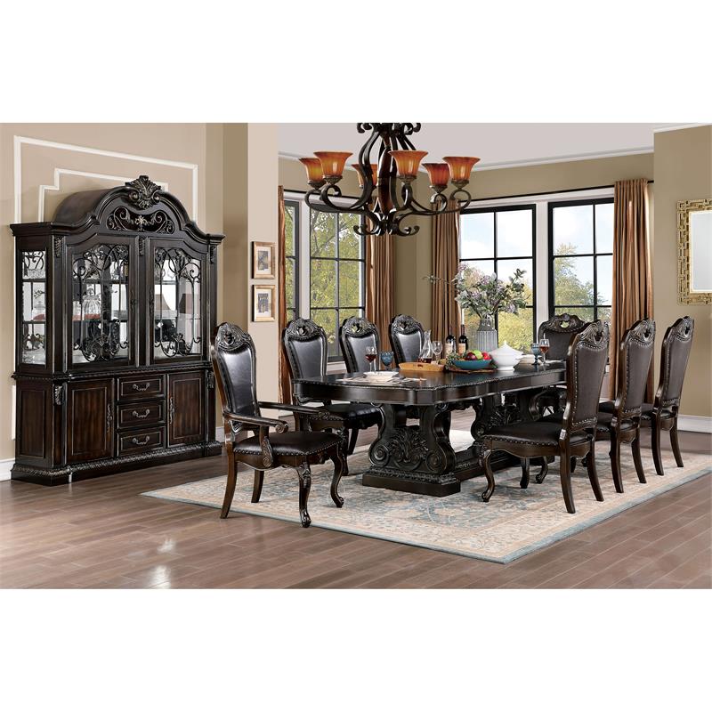 Furniture of America Lido Solid Wood Padded Arm Chair in Walnut (Set of 2)