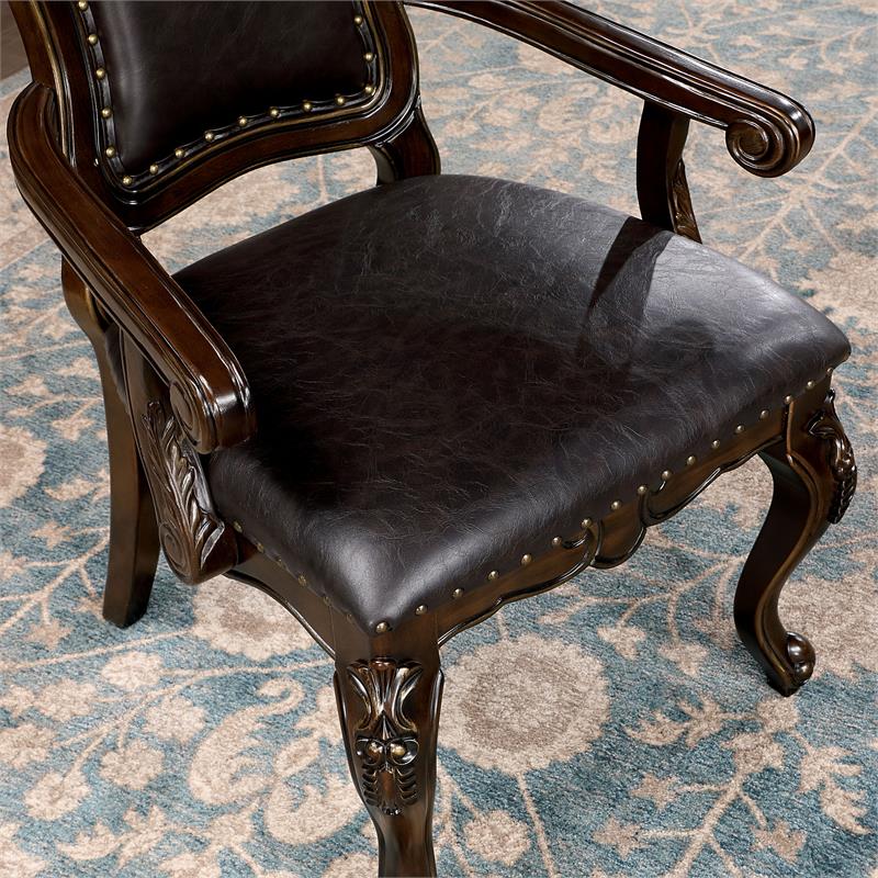 Furniture of America Lido Solid Wood Padded Arm Chair in Walnut (Set of 2)