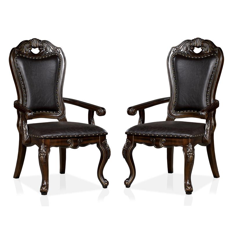 Furniture of America Lido Solid Wood Padded Arm Chair in Walnut (Set of 2)