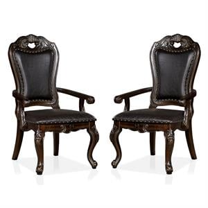 furniture of america lido solid wood padded chair in walnut (set of 2)