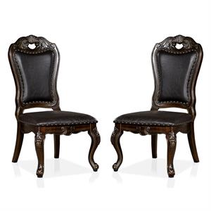 Furniture of America Lido Solid Wood Padded Side Chair in Walnut (Set of 2)