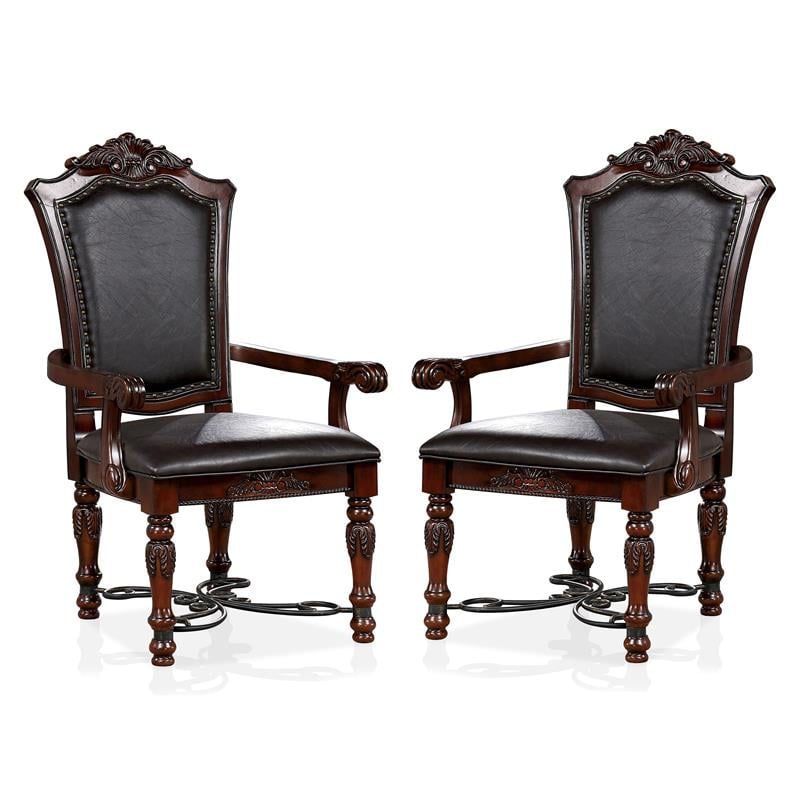Furniture of America Exa Traditional Wood Padded Armchair in Cherry (Set of 2)