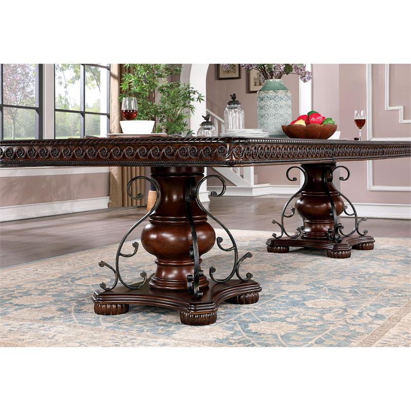 Furniture of America Exa Traditional Wood Expandable Dining Table in Cherry