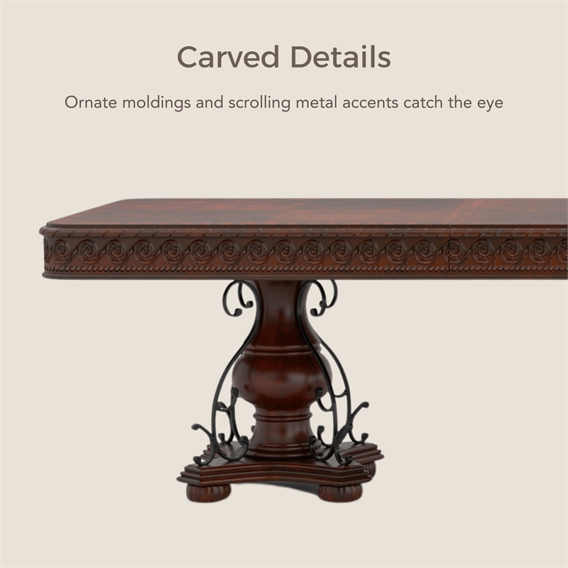 Furniture of America Exa Traditional Wood Expandable Dining Table in Cherry