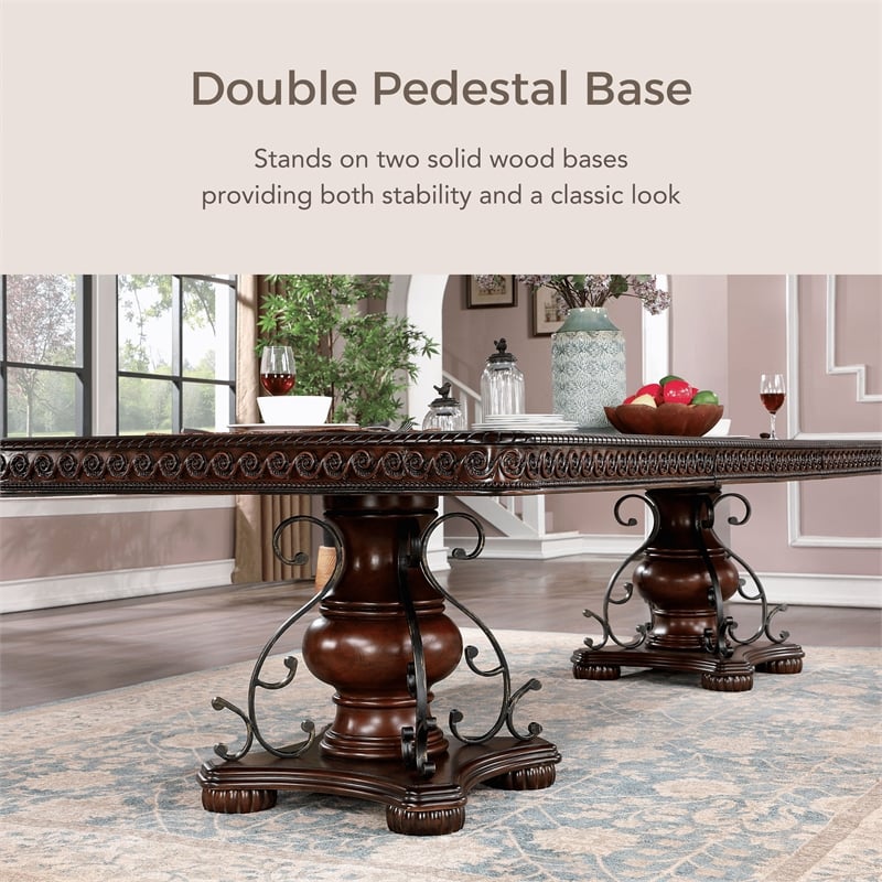 Furniture of America Exa Traditional Wood Expandable Dining Table in Cherry