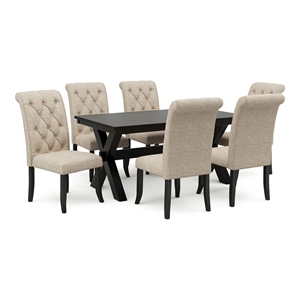 Furniture of America Kay Rustic Wood 7-Piece Dining Set in Black and Beige
