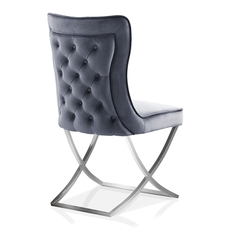 Furniture of America Loz Glam Velvet Upholstered Side Chair in Gray (Set of 2)