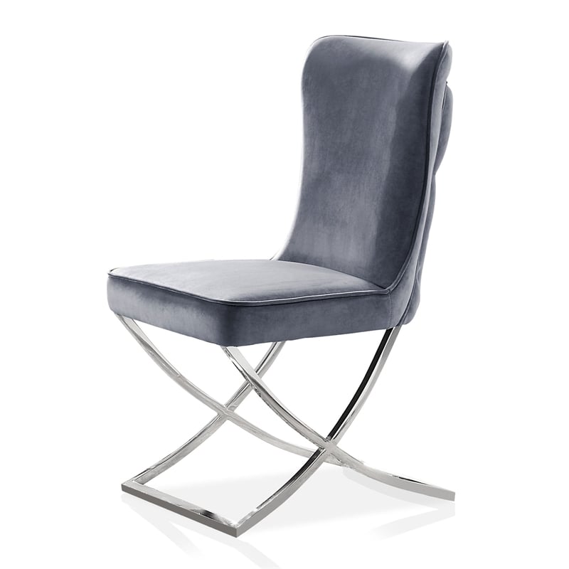 Furniture of America Loz Glam Velvet Upholstered Side Chair in Gray (Set of 2)