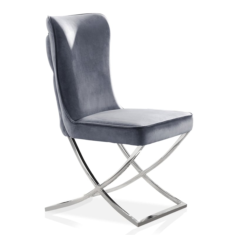 Furniture of America Loz Glam Velvet Upholstered Side Chair in Gray (Set of 2)