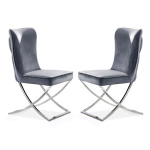 furniture of america loz glam velvet upholstered side chair in gray (set of 2)