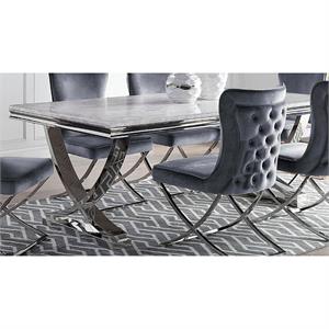 furniture of america loz glam metal double pedestal dining table in chrome