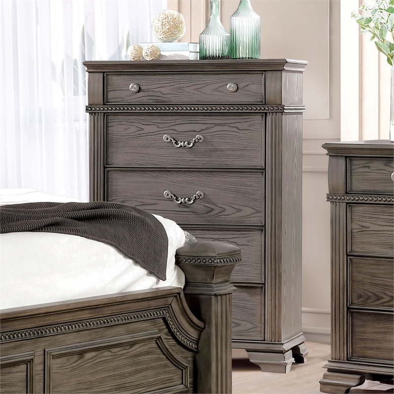 Furniture of America Charo Traditional Wood 5-Drawer Chest in Gray