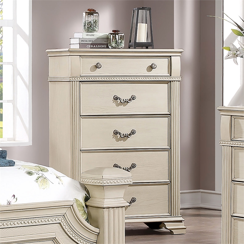 Furniture of America Charo Traditional Wood 5-Drawer Chest in Antique White