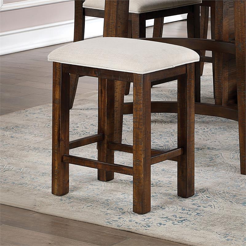 Furniture of America Ena Rustic Wood Padded Counter Stool in Oak (Set of 2)