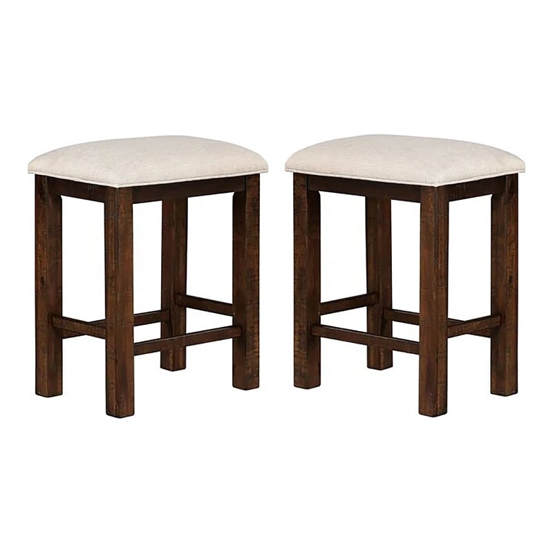 Furniture of America Ena Rustic Wood Padded Counter Stool in Oak (Set of 2)