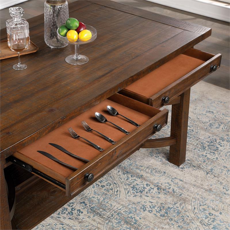 Furniture of America Ena Rustic Solid Wood Storage Counter Dining Table in Oak