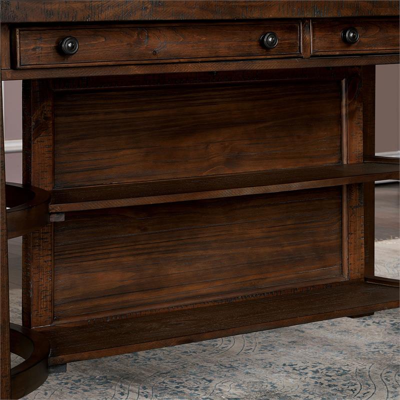 Furniture of America Ena Rustic Solid Wood Storage Counter Dining Table in Oak
