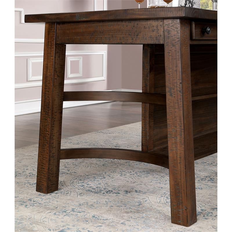 Furniture of America Ena Rustic Solid Wood Storage Counter Dining Table in Oak