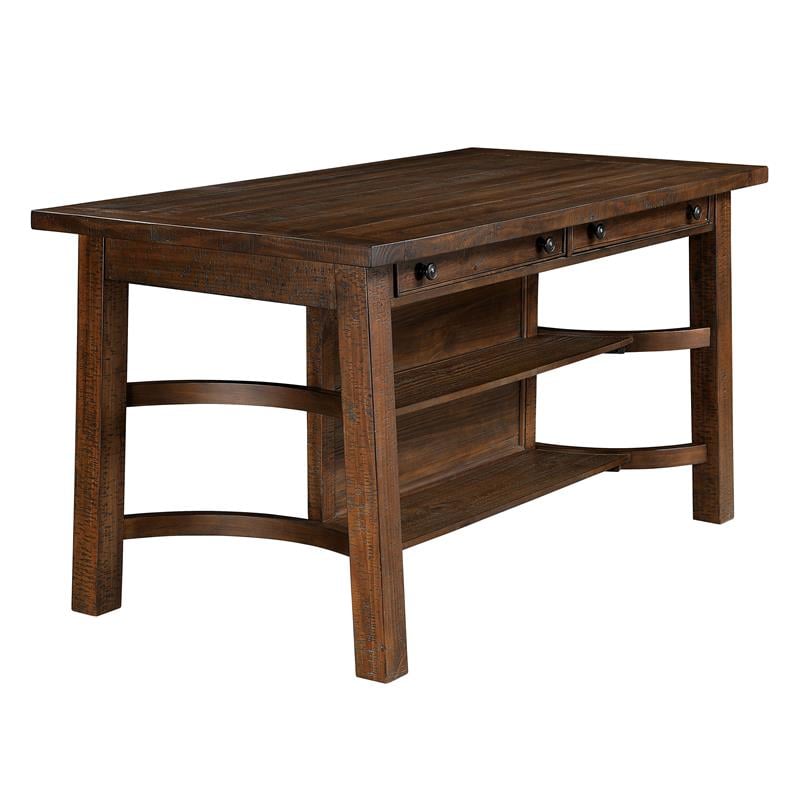 Furniture of America Ena Rustic Solid Wood Storage Counter Dining Table in Oak