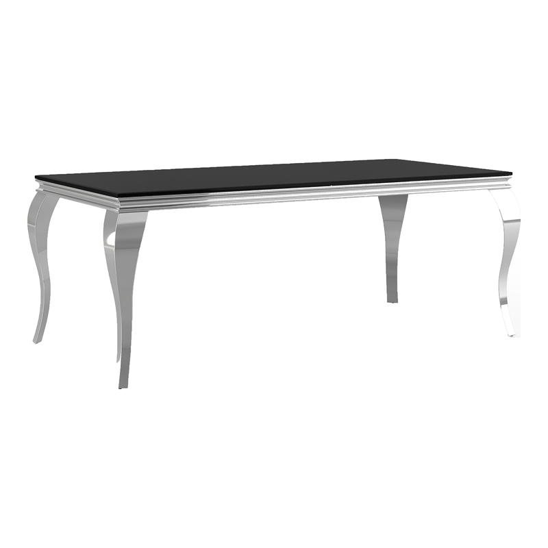 Furniture of America Edi Glam Rectangle Glass Top Dining Table in Black