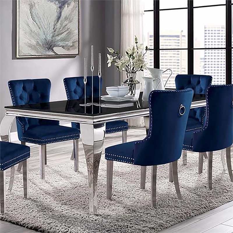 Furniture of America Edi Glam Rectangle Glass Top Dining Table in Black