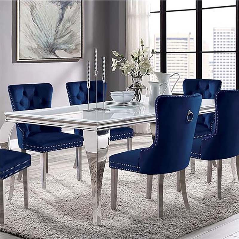 Furniture of America Edi Glam Rectangle Glass Top Dining Table in White