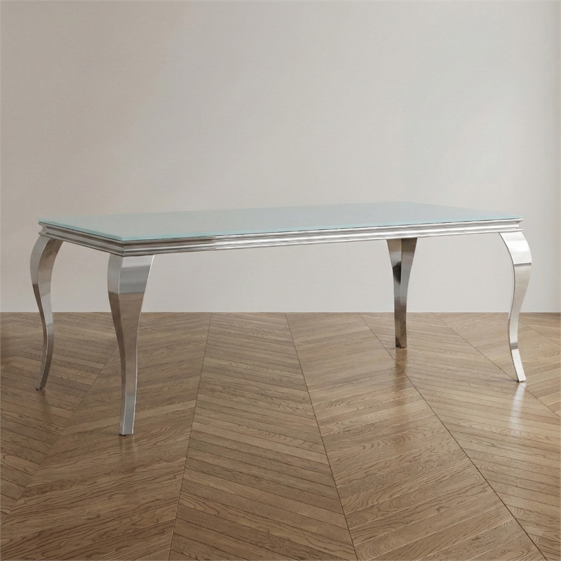 Furniture of America Edi Glam Rectangle Glass Top Dining Table in White