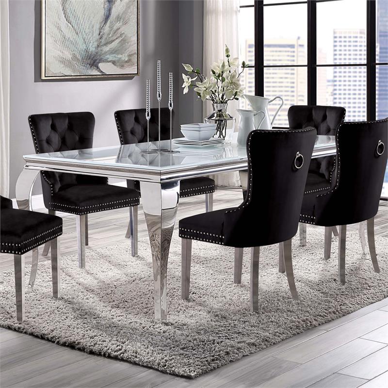 Furniture of America Edi Glam Rectangle Glass Top Dining Table in White