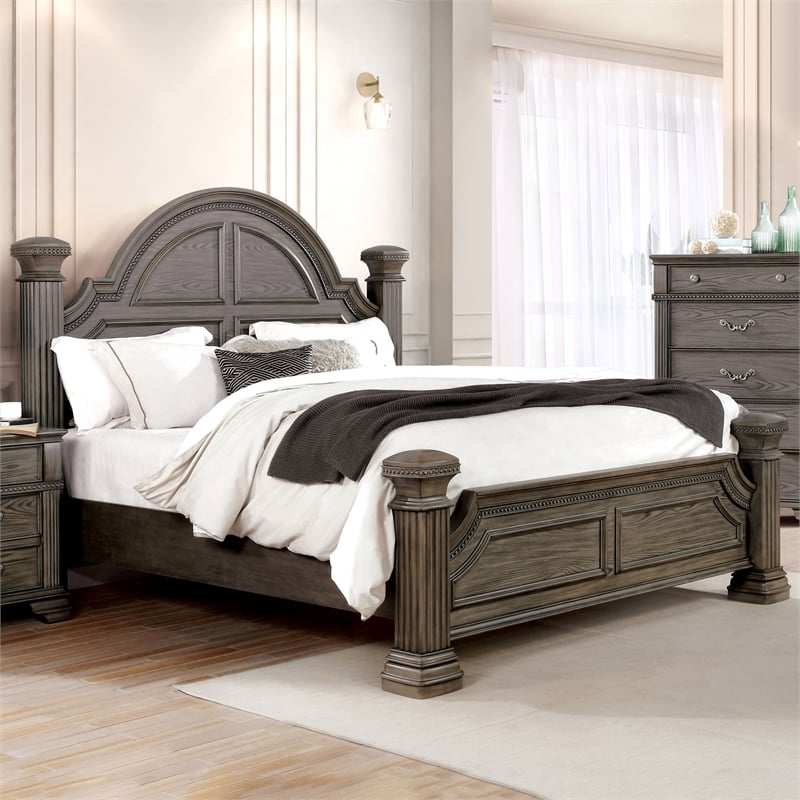 Furniture of America Charo Traditional Wood Queen Panel Bed in Gray
