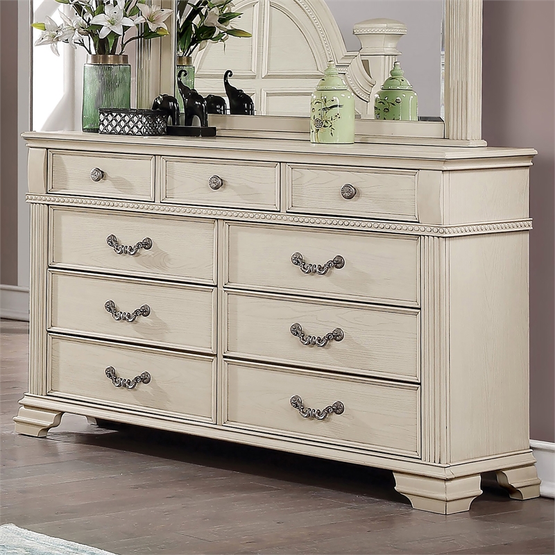 Furniture of America Charo Traditional Wood 9-Drawer Dresser in Antique White