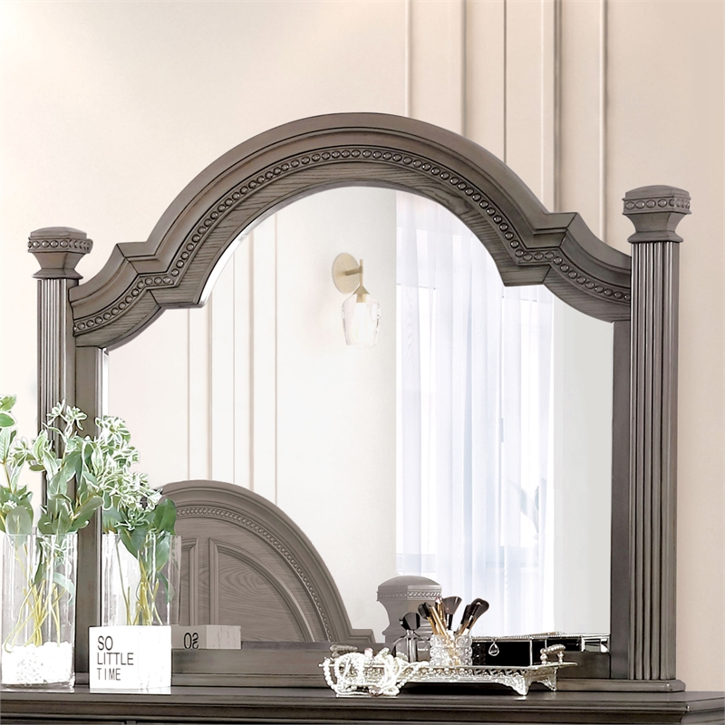Furniture of America Charo Traditional Wood Framed Mirror in Gray