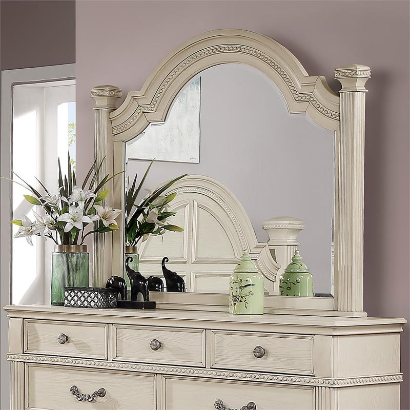 Furniture of America Charo Traditional Wood Framed Mirror in Antique White