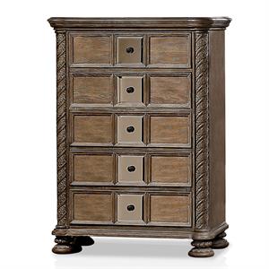 furniture of america racha transitional wood 5-drawer chest in natural tone