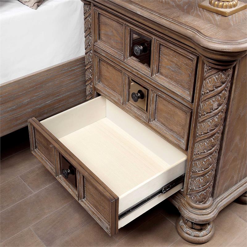 Furniture of America Racha Transitional Wood 3-Drawer Nightstand in Natural Tone
