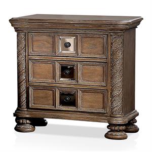 Furniture of America Racha Transitional Wood 3-Drawer Nightstand in Natural Tone