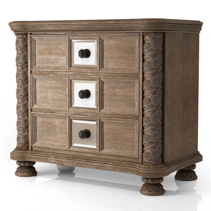 Furniture of America Racha Transitional Wood 3-Drawer Nightstand in Natural Tone