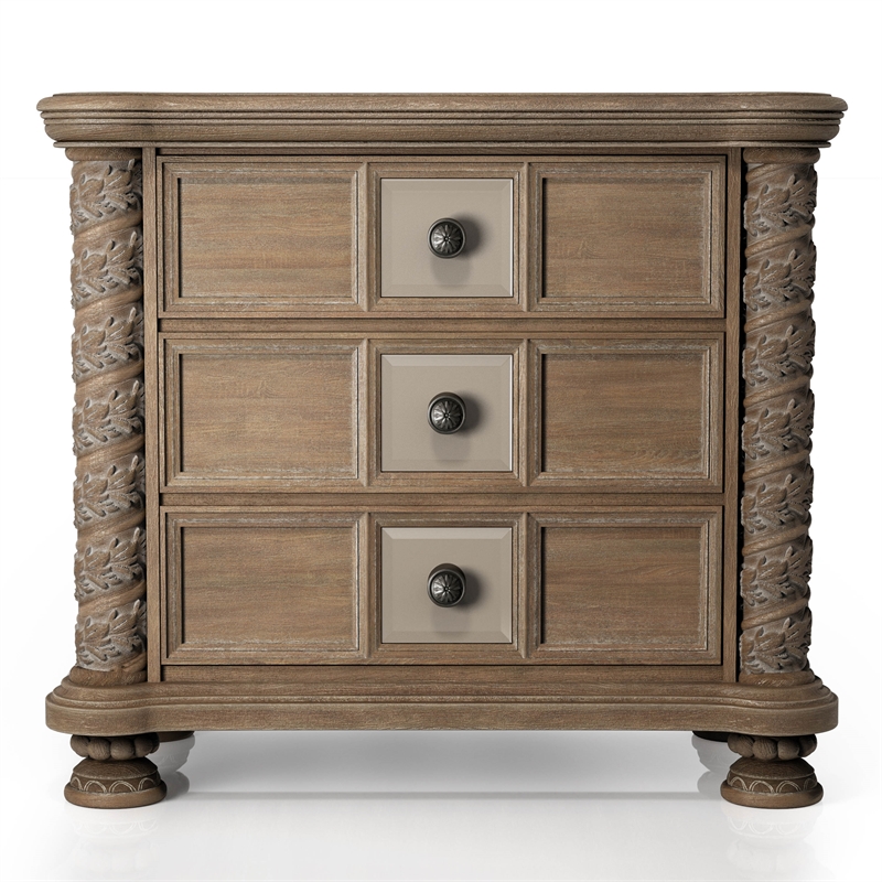 Furniture of America Racha Transitional Wood 3-Drawer Nightstand in Natural Tone